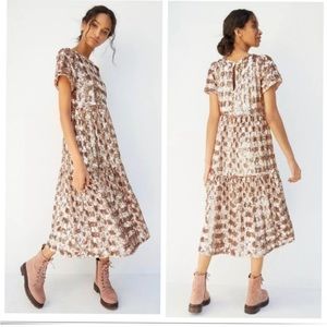 Maeve Anthropologie Rose Gold Copper Sequin Bernadette Short Sleeve Midi Dress
